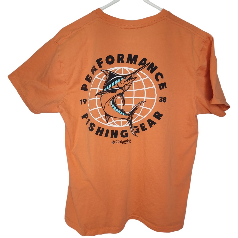 Columbia PFG Shirt Men’s Size Large Orange Short Sleeve Fishing Logo Outdoor
