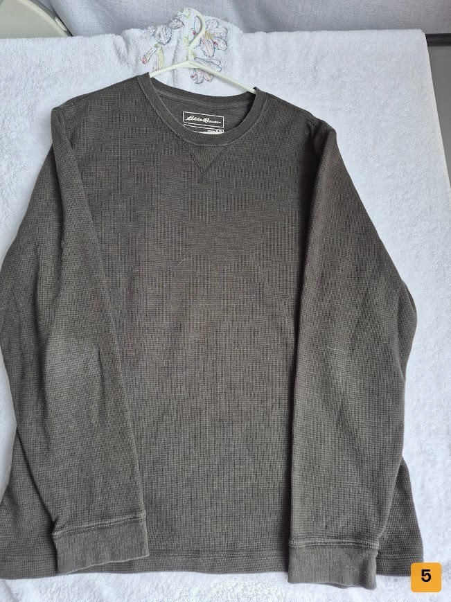 Eddie Bauer Waffle Crewneck Sweatshirt Gray Sz XL Good