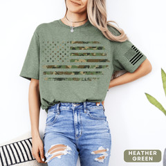 Camo American Flag T-Shirt with American Flag on Left Sleeve