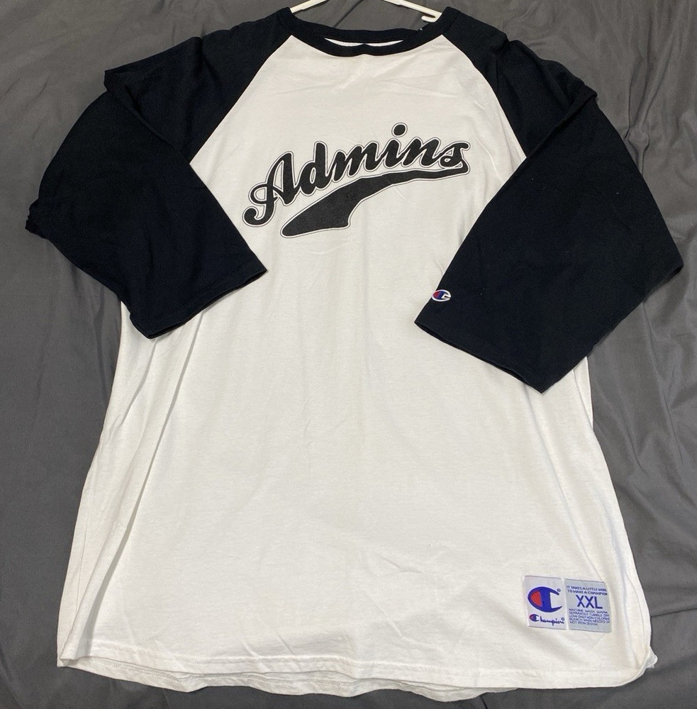 Champion Men’s XXL White/Black Colorblock Raglan Logo Cotton Knit Tee