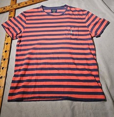 Polo Ralph Lauren Shirt Mens M Blue Pink Striped Preppy Pony Casual Pocket Tee