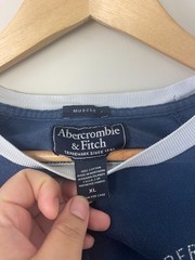 Vintage Abercrombie & Fitch Navy & Grey Spellout Muscle Fit Ringer Tee Size XL