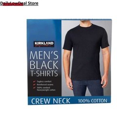 Kirkland Men’s Black 100% Cotton Crew Neck T-shirt FREE SHIPPING! 2 OR 6 PACK