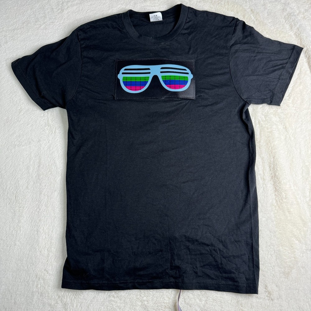 Battery Operated LED Shirt Black Size Small – Lights Up To Sounds. See Video