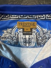 Prestige Men’s Long Sleeve Versace Like Graphic Print Greek Key Shirt Blue 3X
