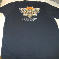 IdleFury Men’s XXL Black Graphic T-Shirt Skull Moth Design 100% Cotton Crew Neck