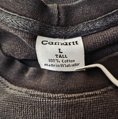 Carhartt Black Waffle Knit Thermal Shirt Mens Tall L Spell Out Logo Vintage K253