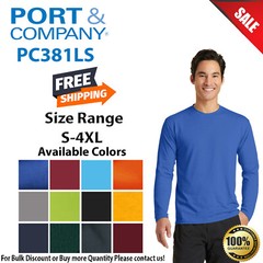 Port & Company PC381LS Mens Long Sleeve Performance Blend Crew Neck T-Shirt
