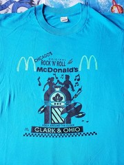 RARE Rock N Roll McDonald’s Shirt Vintage 80s Chicago LG teal Single Stitch