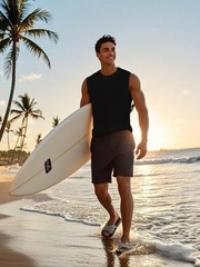Men’s Tank Tops Sleeveless Quick Dry Polyester Solid Color Summer Beach Sports