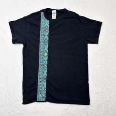 Black Embroidered Shirt Mens Small Artisanal Fiesta Black Blue Woven Stripe
