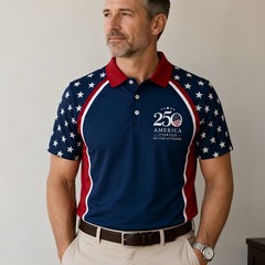 USA 250 Years Of Freedom Patriotic Golf Shirt, 4th Of July Golf Poly (S-5XL)