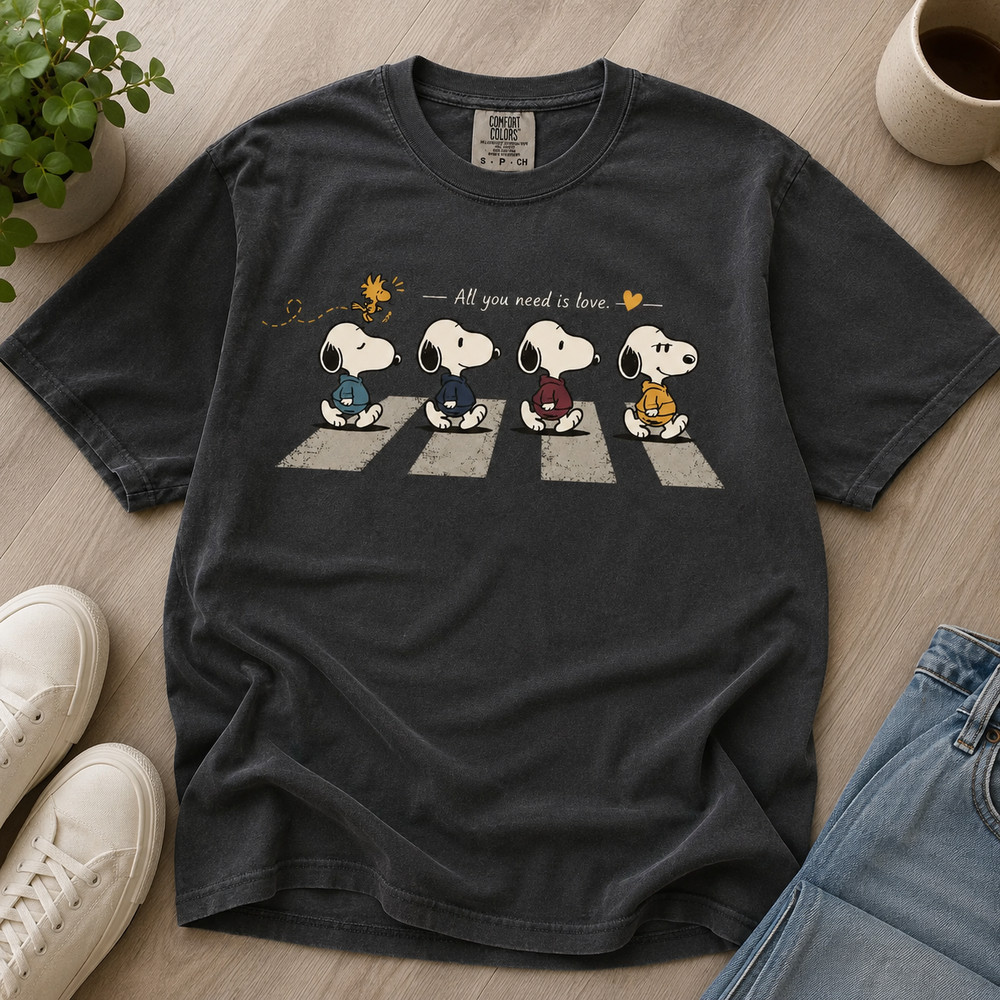 Comfort Colors Cute Dog Walking Shirt, All You Need Is Love Tee, Vintage Cartoon