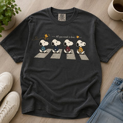 Comfort Colors Cute Dog Walking Shirt, All You Need Is Love Tee, Vintage Cartoon