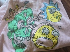 Rick and Morty Pink Skull Graphic Tee Long Sleeve Adult Size Medium