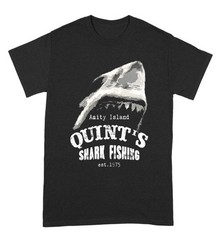 Quints Shark Fishing JAWS Amity Island 1975 Black T-Shirt, S-5Xl
