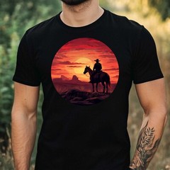 Mens Cowboy Sunset Motif Cotton T-Shirt Size XS to 5XL