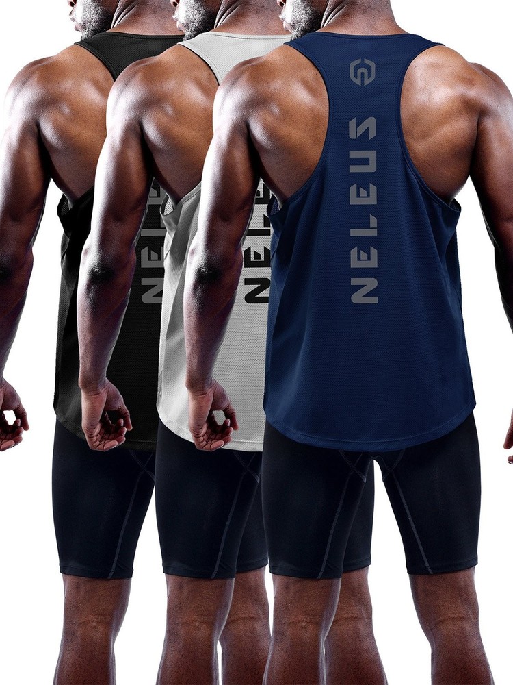 NELEUS Men’s 3 Pack Dry Fit Y-Back Muscle Tank Workout Gym Shirt,5031,Black,N…
