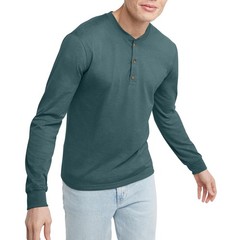 Hanes Originals Men’s Cotton Long Sleeve Henley T-shirt Cactus Green-Small