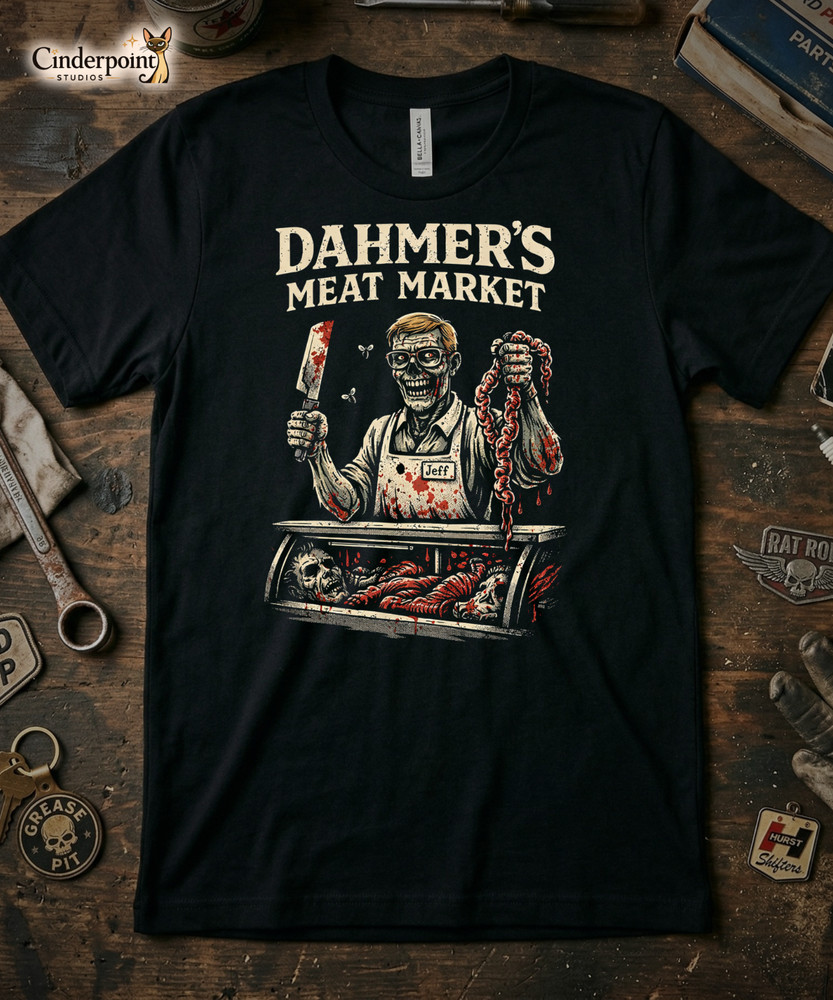 Dahmer’s Meat Market T-Shirt Retro True Crime Horror Graphic Tee Creepy XS-5XL