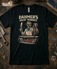 Dahmer’s Meat Market T-Shirt Retro True Crime Horror Graphic Tee Creepy XS-5XL
