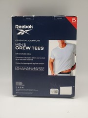 5 Pack REEBOK Men’s XLarge Chest 46-48″ Crew Neck Tag-Free Cotton White T Shirts