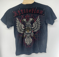 Vtg Y2K Affliction T Shirt Mens XL Applique Double Sided AOP Faded All Over