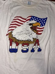 Vintage 80s Brother USA Eagle Flat Art T Shirt Mens L White America Patriots 90s