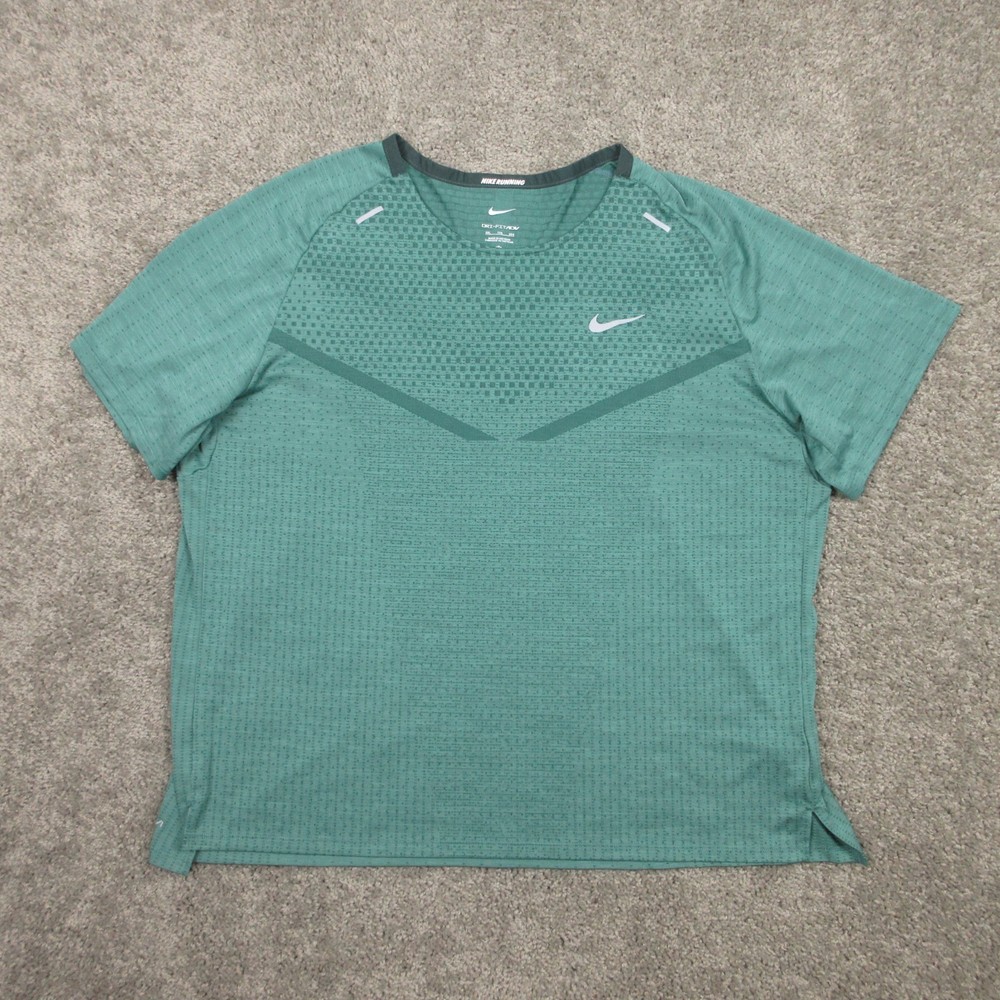 Nike Shirt Mens 2XL Green Geometric Drifit ADV Running Performance Wicking Logo