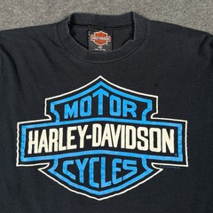 VTG 1991 Harley Davidson Shirt Mens Medium Blue Flames Gator Seminole FL Biker *