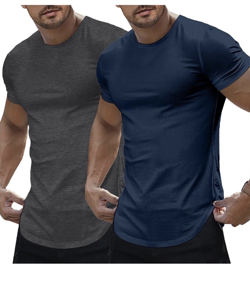 Muscle Shirts Short Sleeve Pack Of Two Size Large Blue And Gray
