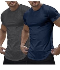 Muscle Shirts Short Sleeve Pack Of Two Size Large Blue And Gray
