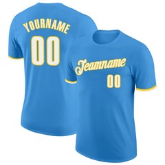 Custom Powder Blue White Gold Performance T-Shirt Personalized Team Gift for Men