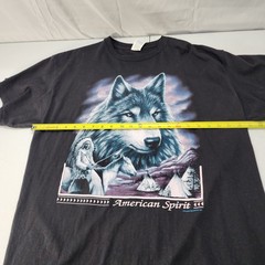 Men Vtg Delta Pro W American Spirit Wolf Black Short Sleeve Graphic Tee Size XL