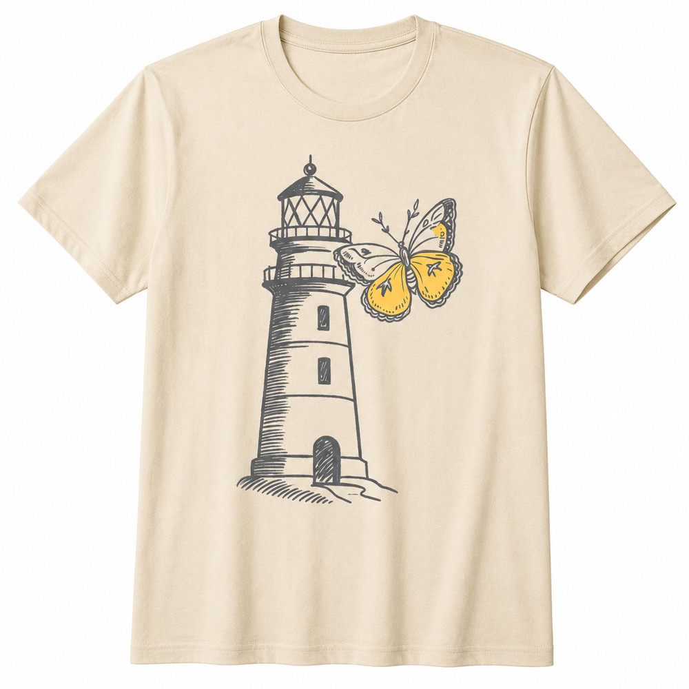 Lighthouse Butterfly Shirt Coastal Nautical Ocean Lover Graphic Tee