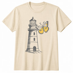 Lighthouse Butterfly Shirt Coastal Nautical Ocean Lover Graphic Tee