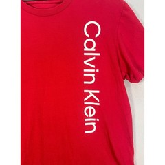 Calvin Klein Mens Red Vertical Logo Graphic Crewneck Cotton T-Shirt Size Large