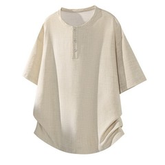 Men’s Casual Lightweight T Shirt Imitation Linen Texture Collar Design