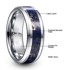 Mens 8mm Lapis Lazuli Tungsten Rings Beveled Edge Wedding Engagement Band Siz…