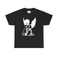 Praying Angel Kneeling Dark Wings Cherub Graphic T-Shirt