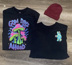 Good Days Ahead Tee Riot Society Tee & burgundy distressed beanie bundle
