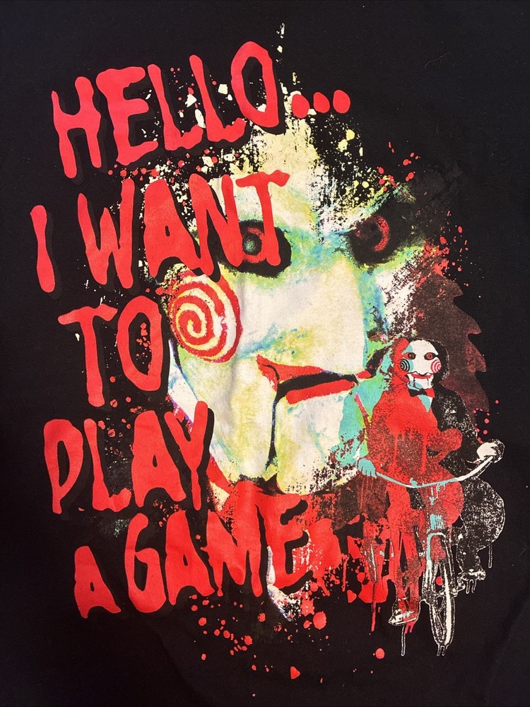 Saw Billy The Puppet “I Wanna Play A Game” T-Shirt (Unisex S/Black) Horror Tee
