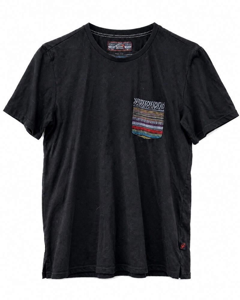 Beautiful Giant Garments black pocket tee with colorful woven/tribal pocket