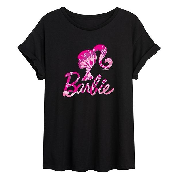 Mattel Barbie Silhouette T Shirt SzL Black Pink Tie Dye Splatter Graphic Tee New