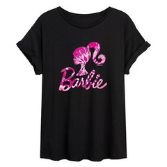 Mattel Barbie Silhouette T Shirt SzL Black Pink Tie Dye Splatter Graphic Tee New