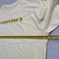 Converse Men’s T-Shirt Cream Loose Fit Short Sleeve Embroidered Logo Size Medium