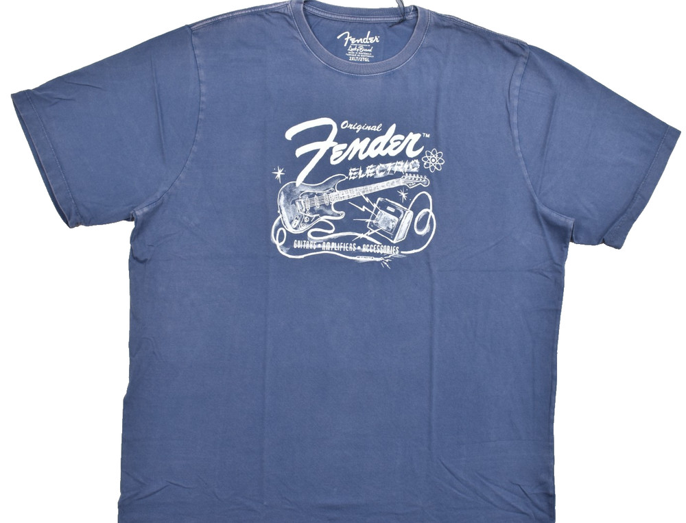 Lucky Brand Men’s Fender Electric Sunset Blue Short Sleeve Crew Neck Sz 2XLT NEW