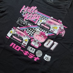 Hello Kitty Racing Car Graphic T-shirt Men XL Black Short Sleeve
