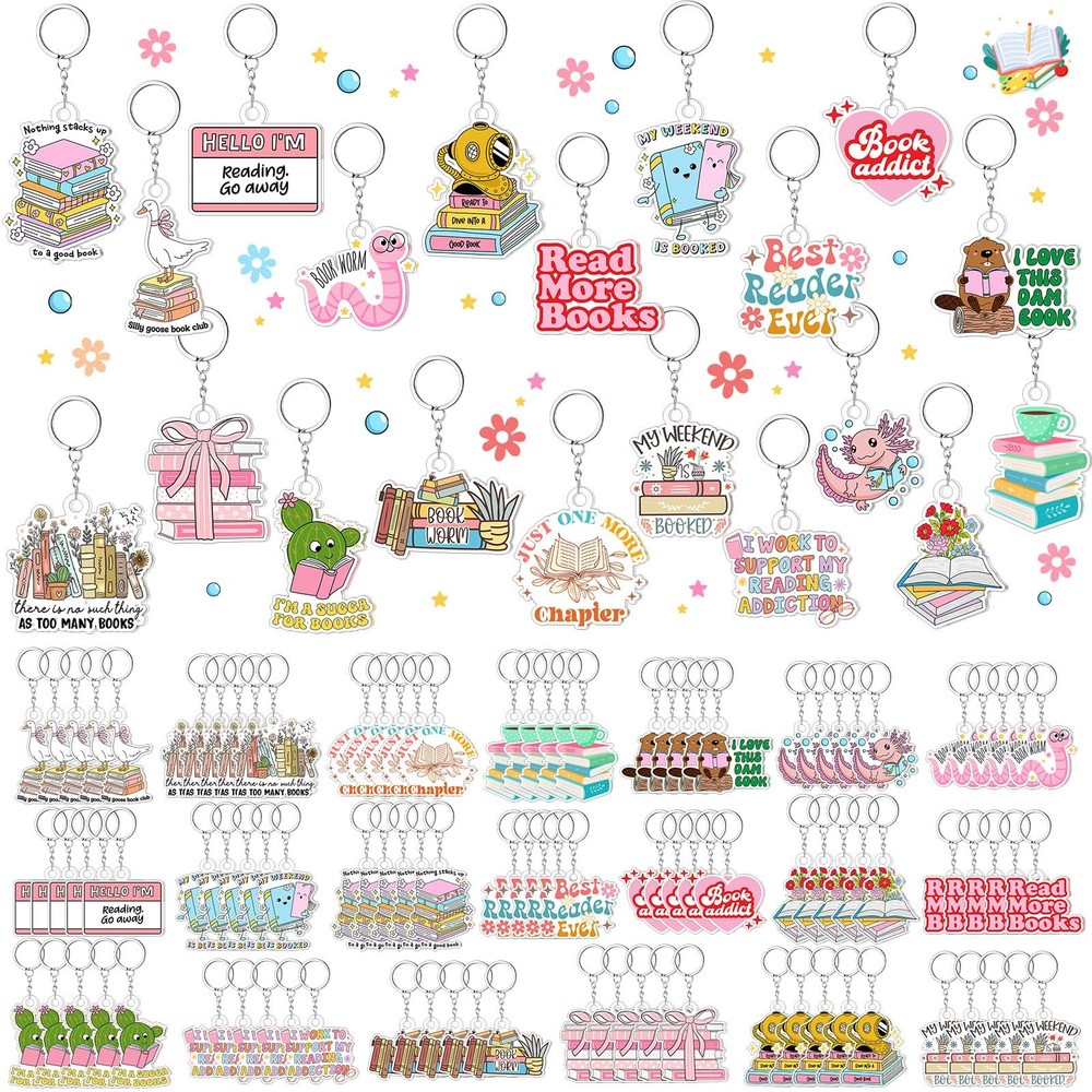 100 Pcs Book Lover Keychains Bulk, Funny Acrylic Bookish Keychains Book Club …