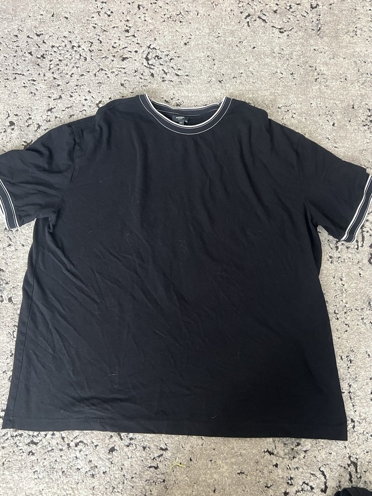 Express Relaxed Fit Black Solid Crew Neck Short Sleeve T-Shirt XL Contrast Trim
